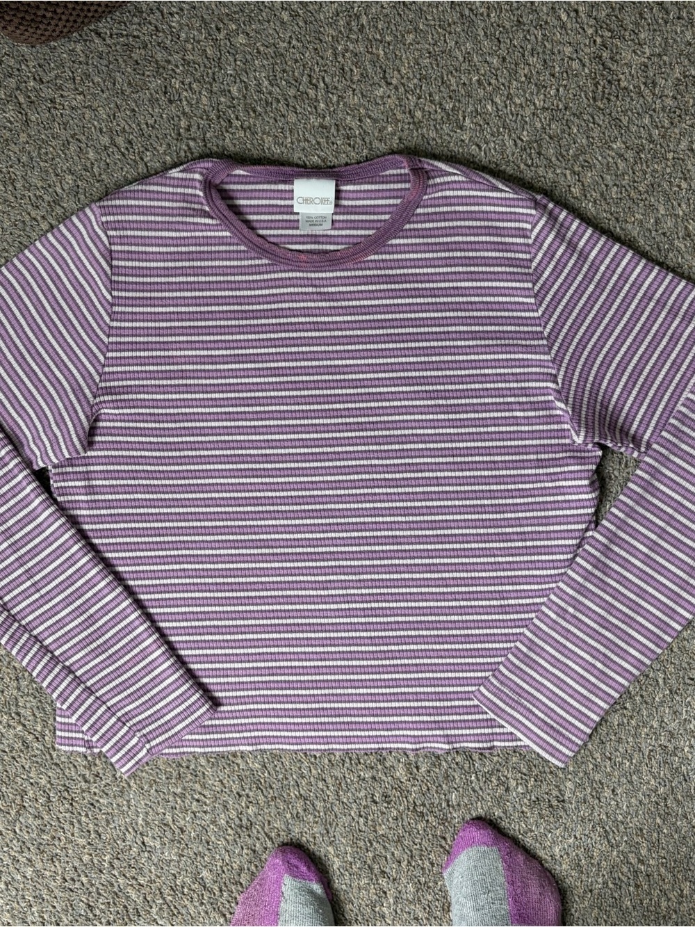 Vintage 90s Cherokee Purple Lavender Striped Long Sleeve Shirt Size M
